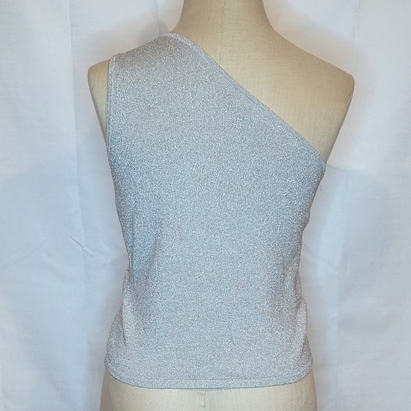 Express One Shoulder Silver Glitter Top - Picture 2 of 4